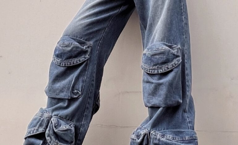 Blue Multi-Pocket Wide Leg Jeans | Bae – NMIXX