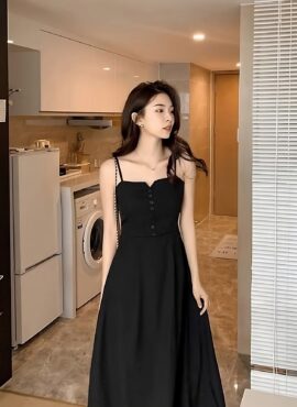 Black Buttoned Midi Dress | Jiwoo – NMIXX