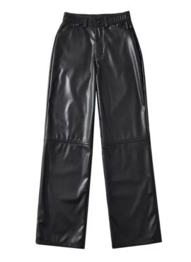 Black Faux Leather Straight Cut Pants | Jungkook - BTS
