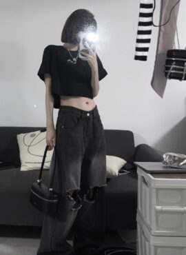 Black Ripped Knee Jeans | Sana - Twice