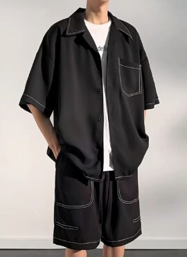 Black Stitched Short Sleeves Shirt | Jungkook - BTS