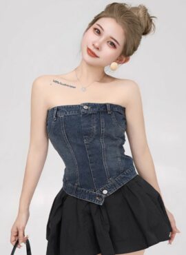 Blue Denim Corset-Style Tube Top | Miyeon – (G)I-DLE