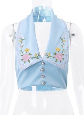 Blue Floral Doll Collar Cropped Top | Jennie - BlackPink
