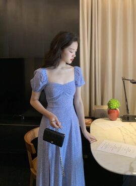 Blue Floral Ruched Maxi Dress | Yu Na Bi - Nevertheless