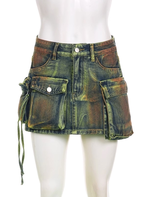 Green Gradient Multi-Pocket Denim Skirt | Yeji - ITZY