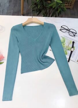 Green V-Neck Ribbed Top | Ban Ji Eum - See You In My 19th Life
