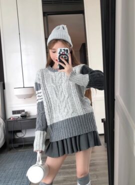 Grey Bars Sleeve Sweater | Mina Twice