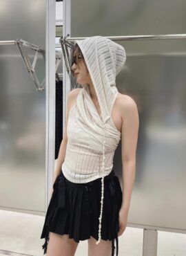 White Hooded Halter Top | Hanni - NewJeans