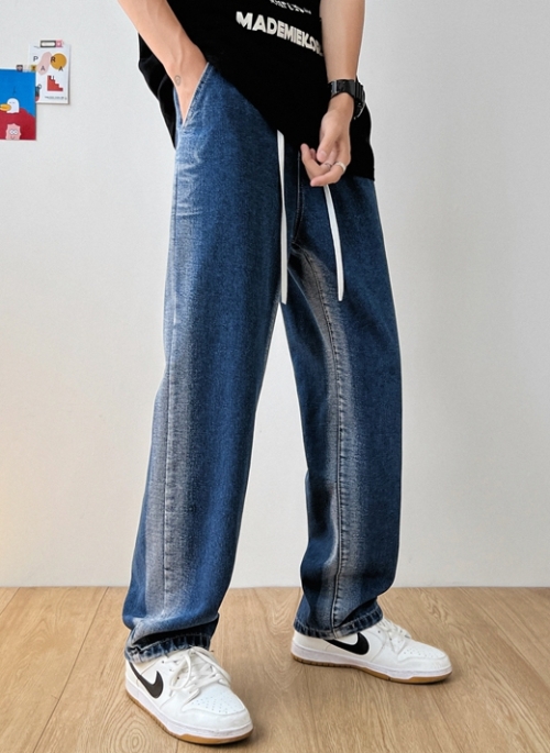 Blue Two-Tone Side Washed Drawstring Jeans | Hongjoong - ATEEZ