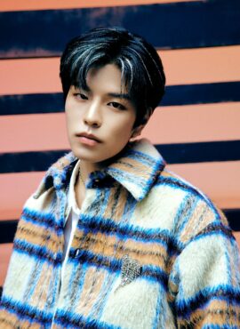 Beige Plaid Woolen Jacket | Seungmin - Stray Kids