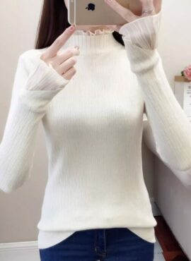 White Frilled Mock Neck Sweater | Jimin – BTS