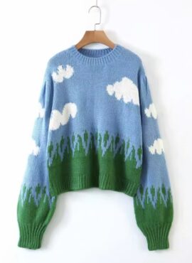 Blue Cute Cloud Knitted Sweater | Jisoo – BlackPink