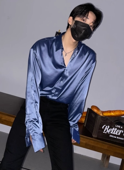 Blue Satin Long Sleeve Shirt | Jungkook – BTS