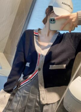 Navy Blue Cardigan With Grey Details | Jisung - Stray Kids