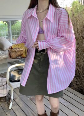 Pink Stripes Long Sleeves Shirt | Jiwoo - NMIXX