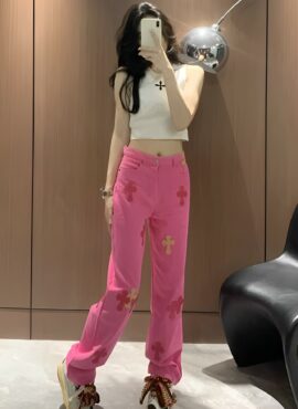 Pink Cross Embroidered Jeans | Ryujin - ITZY