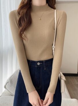 Camel Brown Mock Neck Sweater | Sihyeon – Everglow