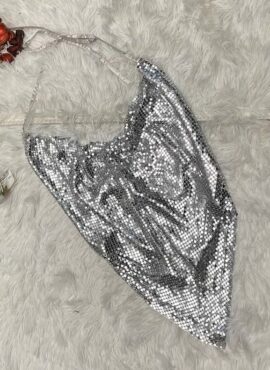Silver Cowl Neckline Sparkly Crop Top | Jennie – BlackPInk