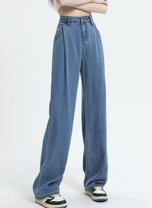 Blue Front Pleated Wide Leg Jeans | Suga – BTS