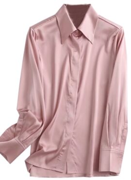 Pink Button-Up Satin Shirt | Suho - EXO