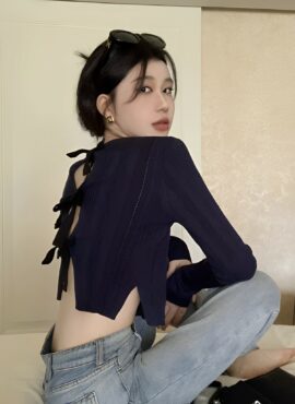 Blue Open Back Bow-Knot  Cardigan | Sullyoon – NMIXX