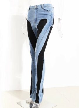 Blue Contrasting Pattern Jeans | J - STAYC
