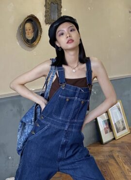 Blue Denim Jumper Overall With Gold Buttons | Wendy – Red Velvet