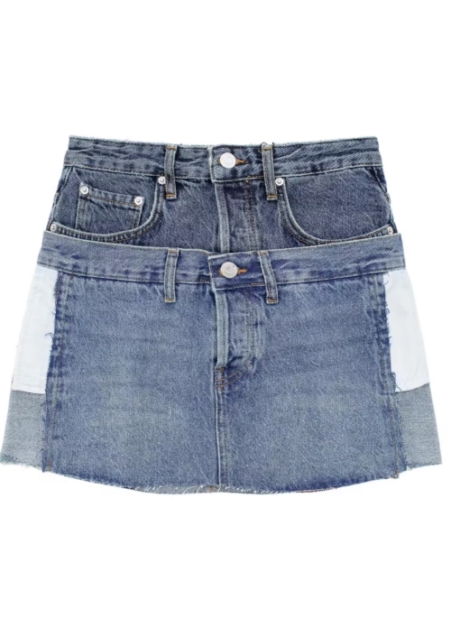 Blue Faux Double Mini Denim Skirt | Sumin – STAYC