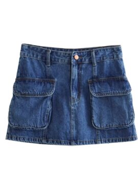 Blue Front Pockets Denim Skirt | Momo – Twice
