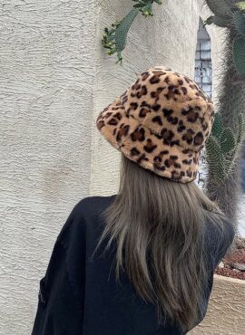 Brown Fluffy Leopard Bucket Hat | Suga - BTS
