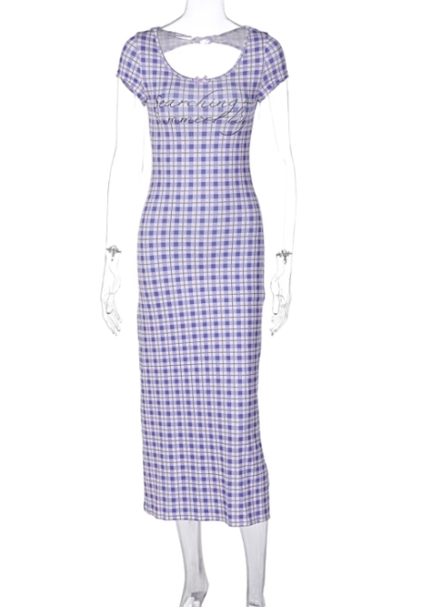 Blue Checkered Long Dress | Danielle - NewJeans