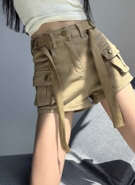 Brown Multi-Pocket Buckled Shorts | E:U – Everglow