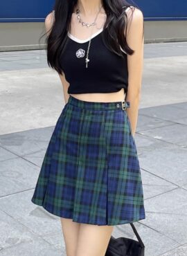 Green And Blue Plaid Skirt | Giselle - Aespa