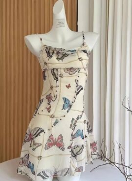 Beige Butterfly Print Dress | IU