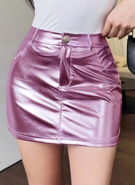 Pink Metallic Mini Skirt | J – STAYC