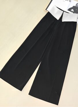 Black Folded Waist Wide Leg Pants | Jennie – BlackPink