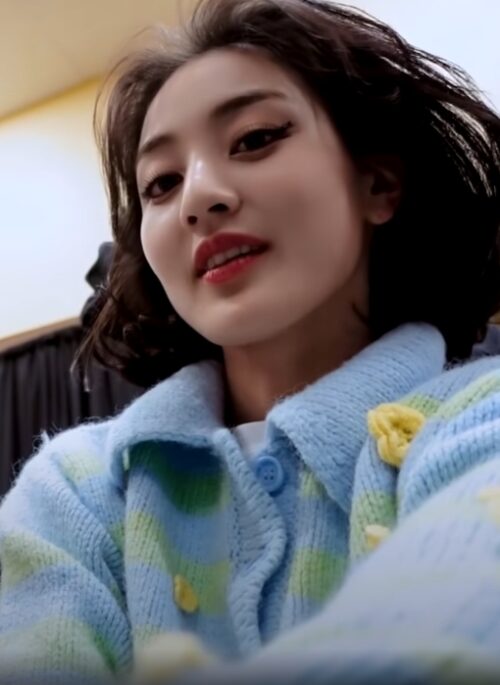 Blue Collared Stripe Sweater With Flower Embroidered | Jihyo - Twice