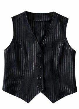 Black Striped Button-Up Vest | Jisoo - BlackPink