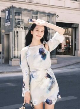 Blue Tie-Dyed Floral Print Dress | Jisoo – BlackPink