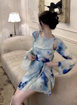 Blue Tie-Dyed Floral Print Dress | Jisoo – BlackPink