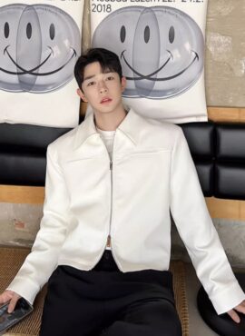White Collared Two-Way Zip Jacket | Jungkook - BTS