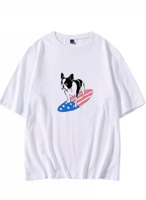 White Surfing Dog Printed T-Shirt | Jungkook - BTS