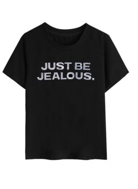 Black “Just Be Jealous” Rhinestone Embellished T-Shirt | Lisa – BlackPink