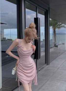 Pink Asymmetrical Sling Bow Dress | Jennie – BlackPink
