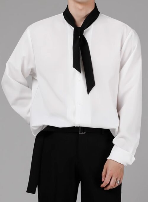 White Tie Collar Long Sleeve Shirt | Seungmin – Stray Kids