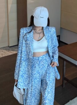 Blue Floral Print Suit Jacket | Taehyung - BTS