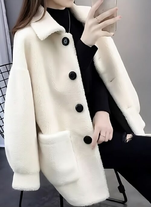 Creamy White Winter Lamb Wool Jacket | Wendy – Red Velvet