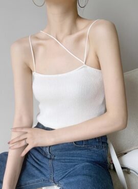 White Asymmetrical Sling Top | Chaeryeong - ITZY