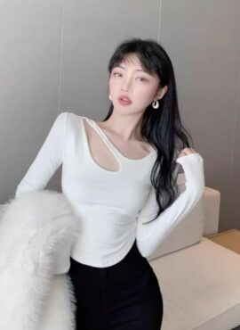 White Cut-Out Long Sleeve  Top | Dahyun - Twice