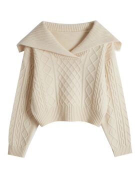 White Wide Collar Knitted Sweater | Cheon Sa Rang - King The Land